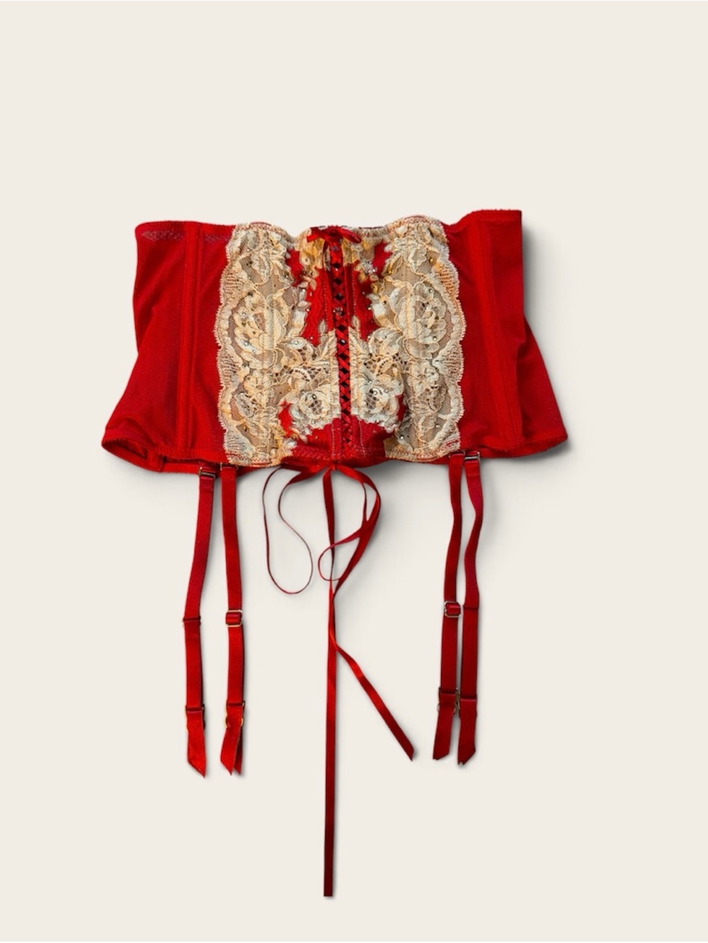 Victorias Secret - XS Rhinestone Red Lace- Garter belt
